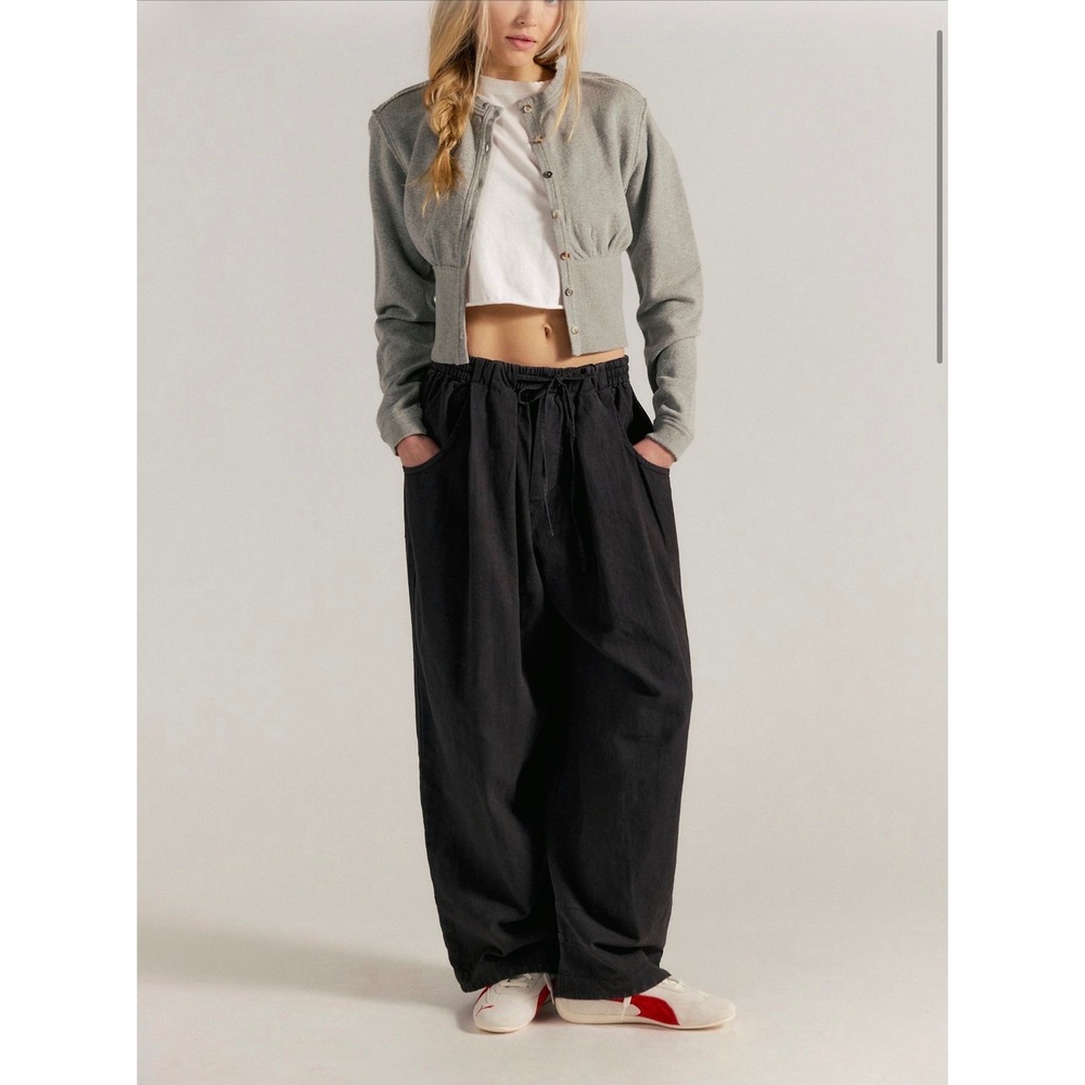 NWT Free People Chambers Laidback Linen Cotton Drawstring Pants Black size S